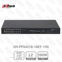 Switch 16 Port Fast Ethernet PoE 190W, 2 x Gigabit Combo (RJ45/SFP), mangeable, rackable