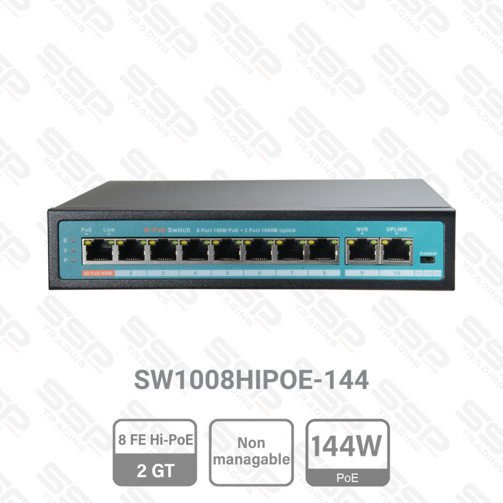 Switch 8 Port FE Hi-PoE 144W, 2 Port Uplink GT ,non mangeable