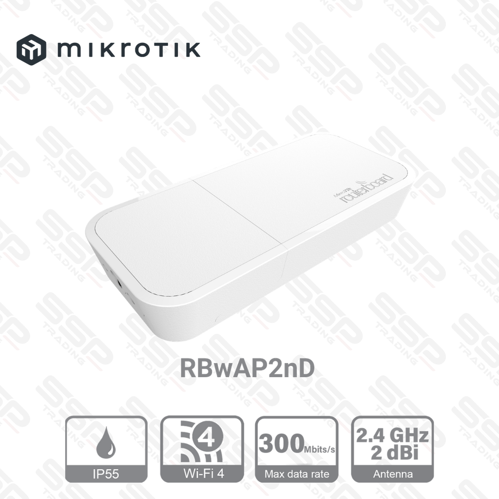 Point d'accès Mural étanche IP55, Wifi 4, 2,4Ghz, Antenne 2 dBi, CPU 650 MHz, RAM 64 MB, Router OS 4