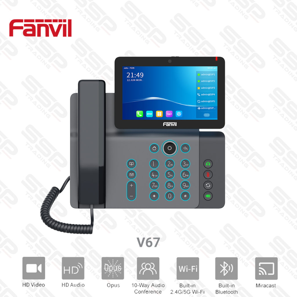 IP PHONE - Écran tactile couleur 7" (1024x600), SIP 2.0, HD Voice, 2xRJ45, PoE, Wi-Fi, Touches DSS intelligentes, Annuaire local 2000 entrées.