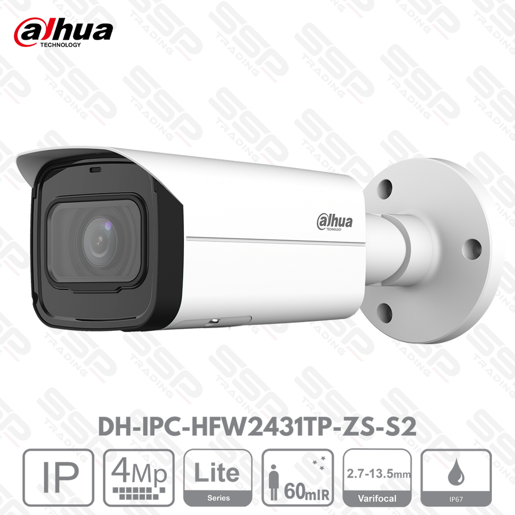 Camera IP Bullet, 4MP, Objectif motorisé 2.7-13.5mm, IR:60m, IVS - Série LITE