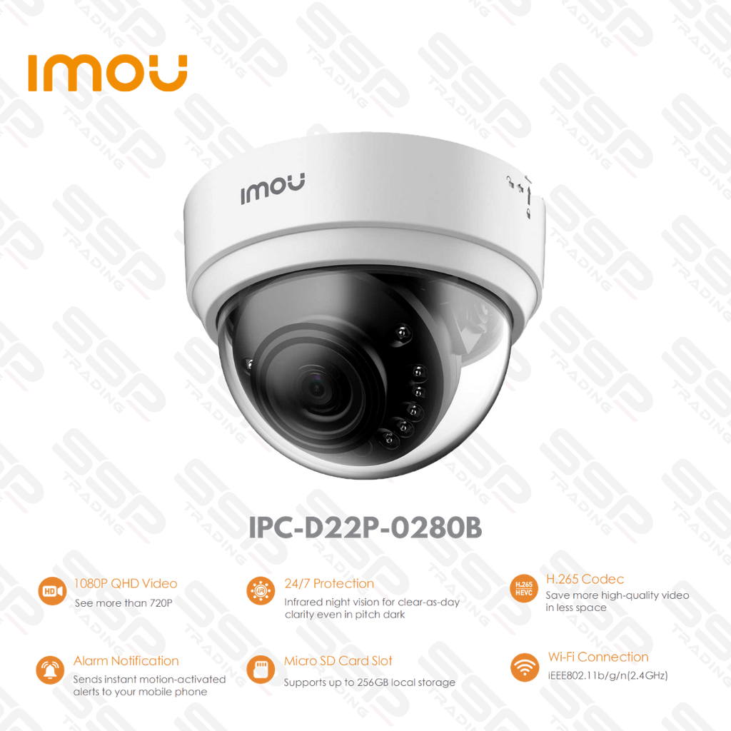 Camera IP IMOU DOME LITE, Wi-Fi, 2MP, Objectif 2.8mm, Antivendale, IR:20m, H.265