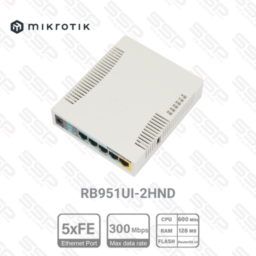 [RB951UI-2HND] ROUTER, 5 x Fast Ethernet, Wifi 4, CPU 600 MHz, 128 MB de RAM, RouterOS L4