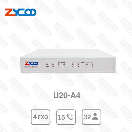 [Coovox U20-A4] IPBX - 32 Utilisateur SIP - 15 Appels simultanés - 4 Ports FXO