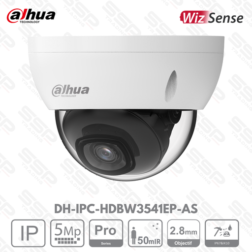 [DH-IPC-HDBW3541EP-AS] Camera IP Dome, 5MP, Objectif 2.8mm, ePoE, IR:50m, IA Wizsense - Série Pro AI