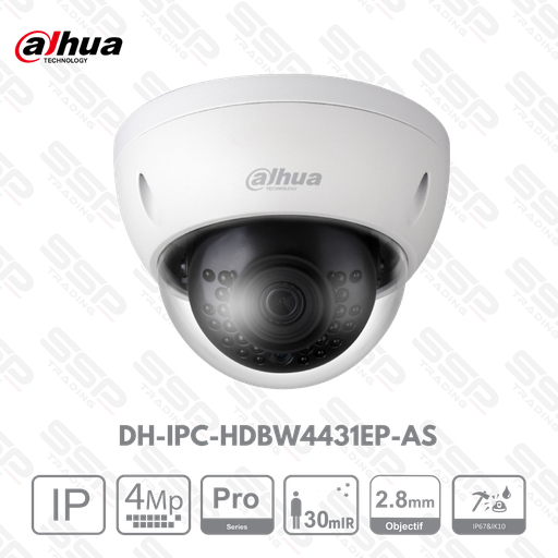 [DH-IPC-HDBW4431EP-AS] Camera IP Dôme Antivondale, 4MP, Objectif 2.8mm, ePoE, IR:30m - Série PRO