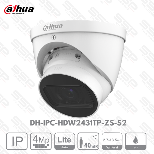 [DH-IPC-HDW2431TP-ZS-S2] Camera IP Dôme, 4MP, Objectif 2,7mm-13,5mm, IR:40m, IVS - Série LITE