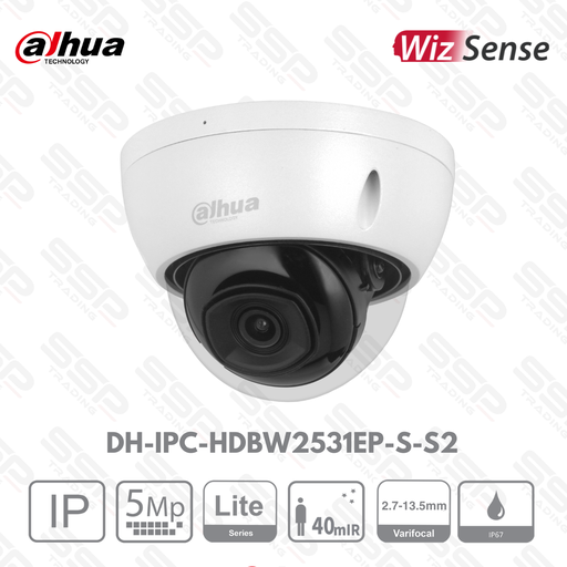 [DH-IPC-HDW2531TP-ZS-S2] Camera IP Dôme, 5MP, Objectif 2,7mm-13,5mm, IR:40m, Vari-focal, IVS - Série LITE