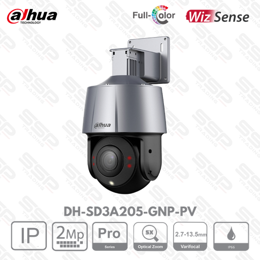 [DH-SD3A205-GNP-PV] Camera IP PTZ, 2MP, X5 Zoom optique, ePoE, IR:30m, Périmétre protéction, IA WizSense