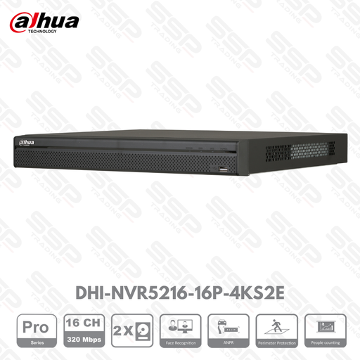 [DHI-NVR5216-16P-4KS2E] NVR PRO, 16 canaux, up to 12MP, Max 320Mbit/s, 16PoE, 2HDD, H265, HDMI 4K