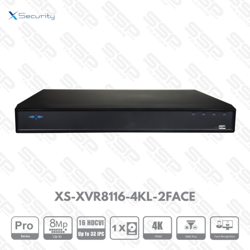 [XS-XVR8116-4KL-2FACE] XVR Pro WizSense, 16 canaux, up to 8MP, 1 HDD, H265, HDMI 4K