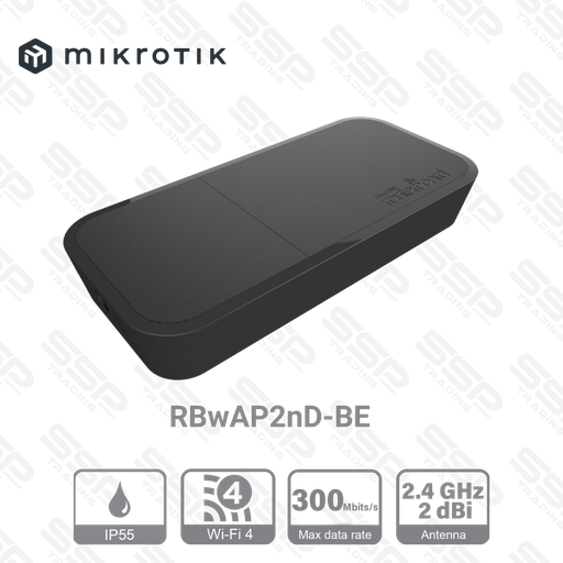 [RBwAP2nD-BE] Point d'accès mural étanche IP55, Wifi 4, 2,4Ghz, Antenne 2 dBi, CPU 650 MHz, RAM 64 MB, Router OS L4, Black Edition