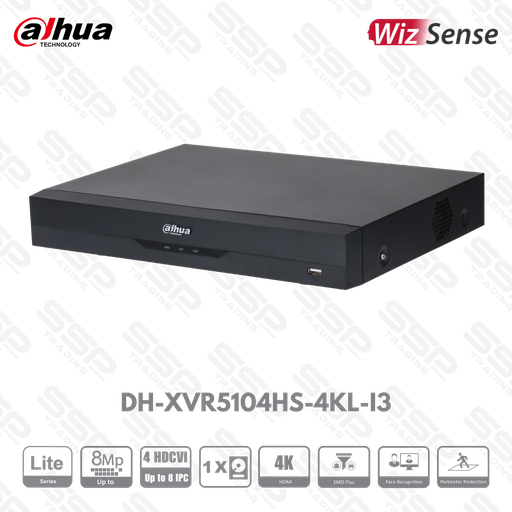 [DH-XVR5104HS-4KL-I3] XVR Lite WizSense, 04 canaux, up to 8MP, 64 Mbps, 1 HDD, H265, 1 HDMI 4K