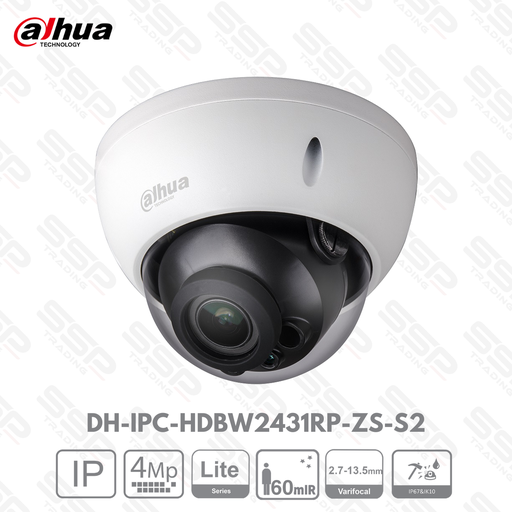 [DH-IPC-HDBW2431RP-ZS-S2] Camera IP Dôme, 4MP, Objectif motorisé 2.7-13.5mm, IR:60m, IVS - Série LITE