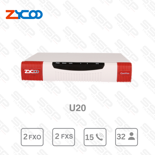 [Coovox U20] IPBX - 32 Utilisateurs - 15 Appels simultanés - 2 Ports FXO - 2 Ports FXS