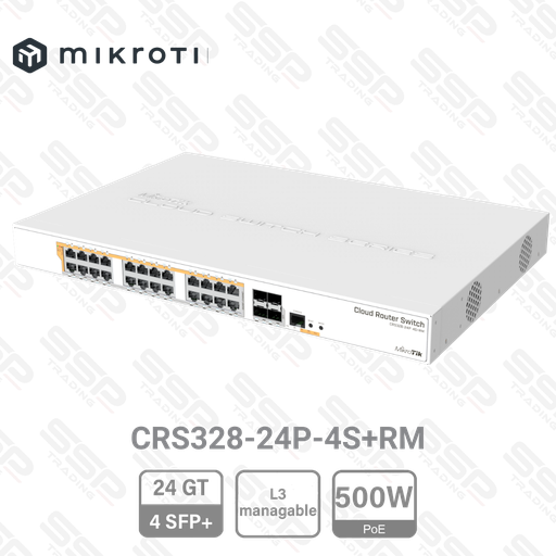 [CRS328-24P-4S+RM] Switch 24 Ports FastEthernet, PoE+, 500 W,  4 x SFP 10 Gbit/s, CPU 800Mhz, RAM 512MB, Manageable L2/L3