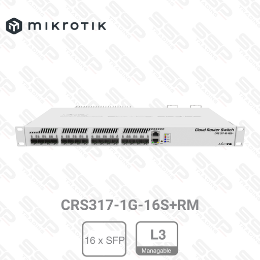 [CRS317-1G-16S+RM] Smart Switch Fédérateur, 16 x SFP+10 Gbps, CPU 800Mhz, RAM 1GB, Manageable L3