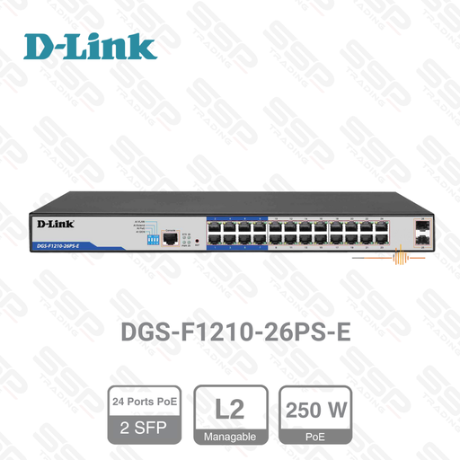 [DGS-F1210-26PS-E] Switch 24 ports PoE Gigabit, 2 ports SFP 1.25Gbit, 250W, Manageable L2