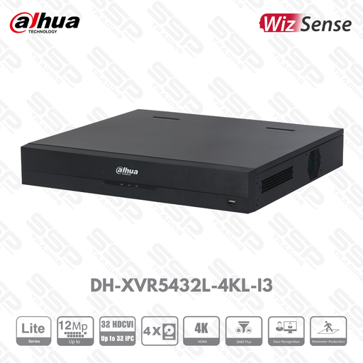 [DH-XVR5432L-4KL-I3] XVR Lite WizSense, 32 canaux, up to 12MP, 256Mbps, 4 HDDs, H265+/H265, HDMI 4K×2