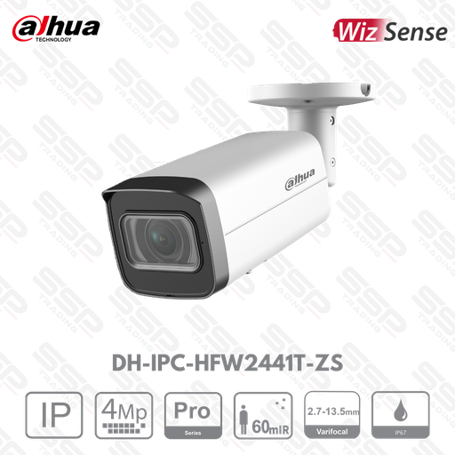 [DH-IPC-HFW2441TP-ZS] Camera IP Bullet 4MP avec Objectif motorisé 2.7-13.5mm, ePoE, IR:60m, IA WizSense  - Série LITE