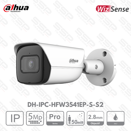 [DH-IPC-HFW3541EP-S-S2] Caméra IP Bullet Antivandale 5MP avec Objectif 2.8mm, IR:50m, IVS - Série PRO