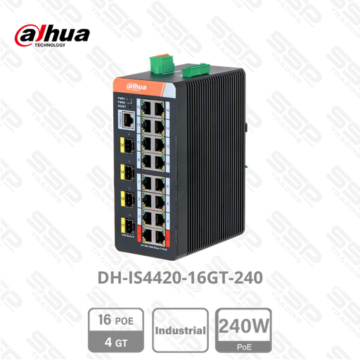 [DH-IS4420-16GT-240] Switch Industriel 16 x Gigabit PoE 240W, 4 x Port SFP, Manageable L2