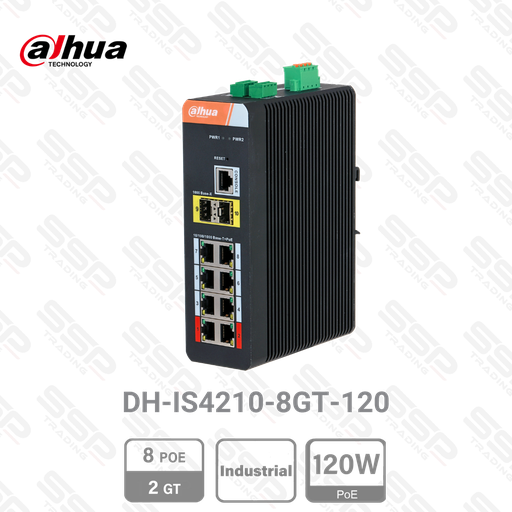 [DH-IS4210-8GT-120] Switch Industriel 8 x Gigabit PoE 2.0 120W, 2 x Port SFP, Manageable L2