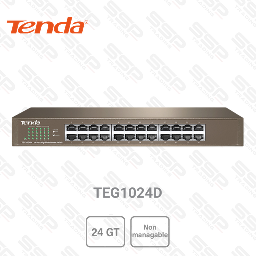 [TEG1024D] Switch Tenda 24 Ports Giga 10/100/1000, Base-T, Non Manageable, Rackable