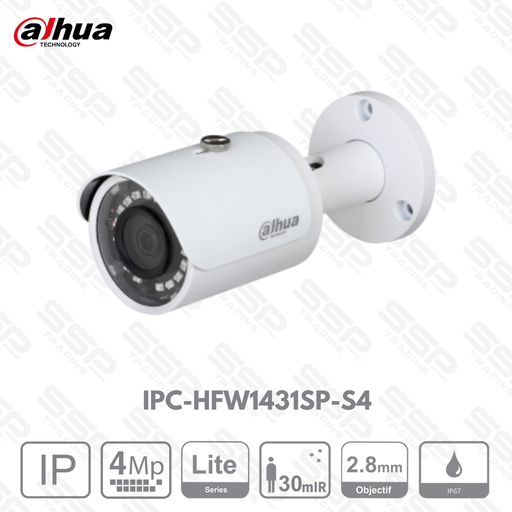 [IPC-HFW1431SP-S4] Camera IP Bullet 4MP, avec Objectif 2.8mm, IR:30m, Détection de mouvement-  Série LITE