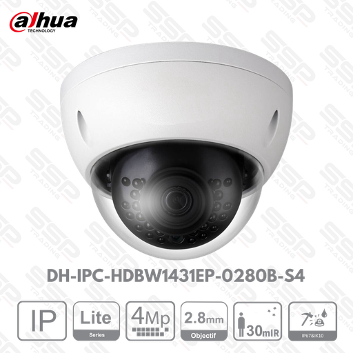 [DH-IPC-HDBW1431EP-0280B-S4] Camera IP Dome Antivendale, 4MP, Objectif 2.8mm, IR:30m - Série LITE