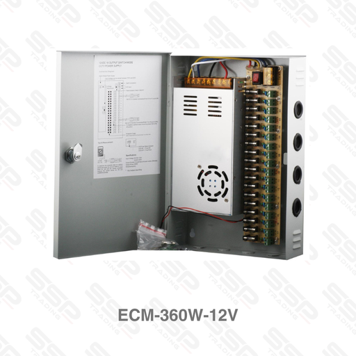 [ECM-360W-12V] Bloc alimentation CCTV 18ch, 12V/30A