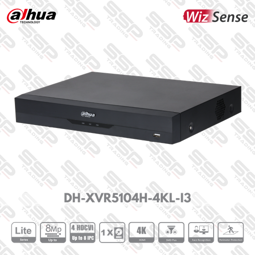 [DH-XVR5104H-4KL-I3] XVR Lite WizSense, 04 canaux, up to 8MP, 63 Mbps,1 HDD, H265, HDMI 4K