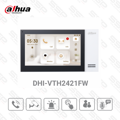 [DHI-VTH2421FW] Ecran 7" tactile IP PoE, 8GB SD card, inclus Alarme intrusion, 6 Canaux filaires