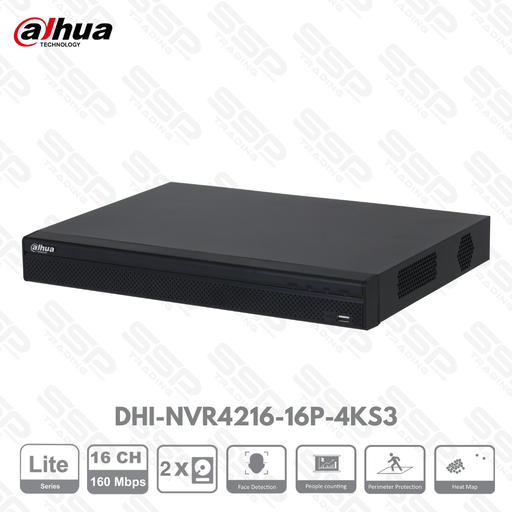 [DHI-NVR4216-16P-4KS3] NVR Lite, 16 canaux,16 PoE 130W, up to 8MP, Max 160 Mbps,  2HDDs, H.265, HDMI