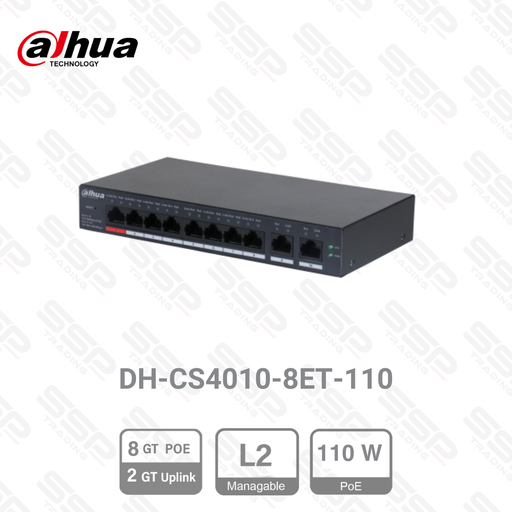 [DH-CS4010-8ET-110] Switch 8 Port FE. PoE 110W, 2 Uplink x RG45 GT, Manageable L2