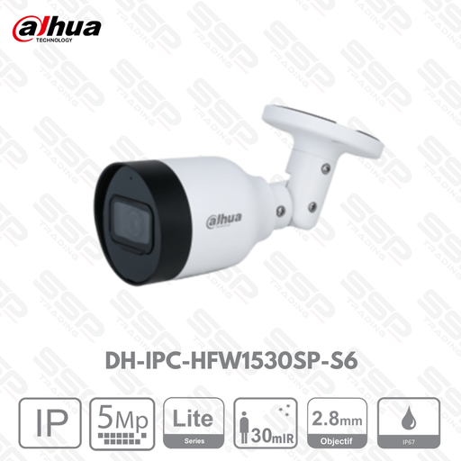 [DH-IPC-HFW1530SP-S6] Camera IP Bullet, 5MP, Objectif 2.8mm, epoE, IR:30m, IP67, Détection de mouvement, Détection audio - Série LITE