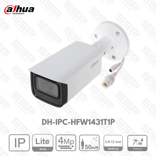 [DH-IPC-HFW1431T1P-ZS-S4] Camera IP Bullet, 4MP, Objectif 2.8-12mm, IR:50m - Série LITE